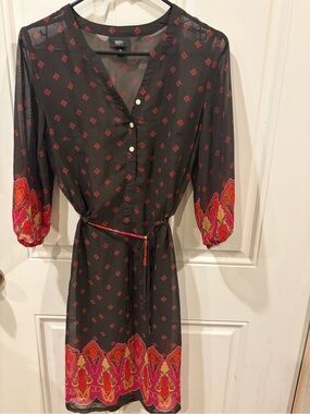 Massimo Black Midi Dress with Pink and Orange Border